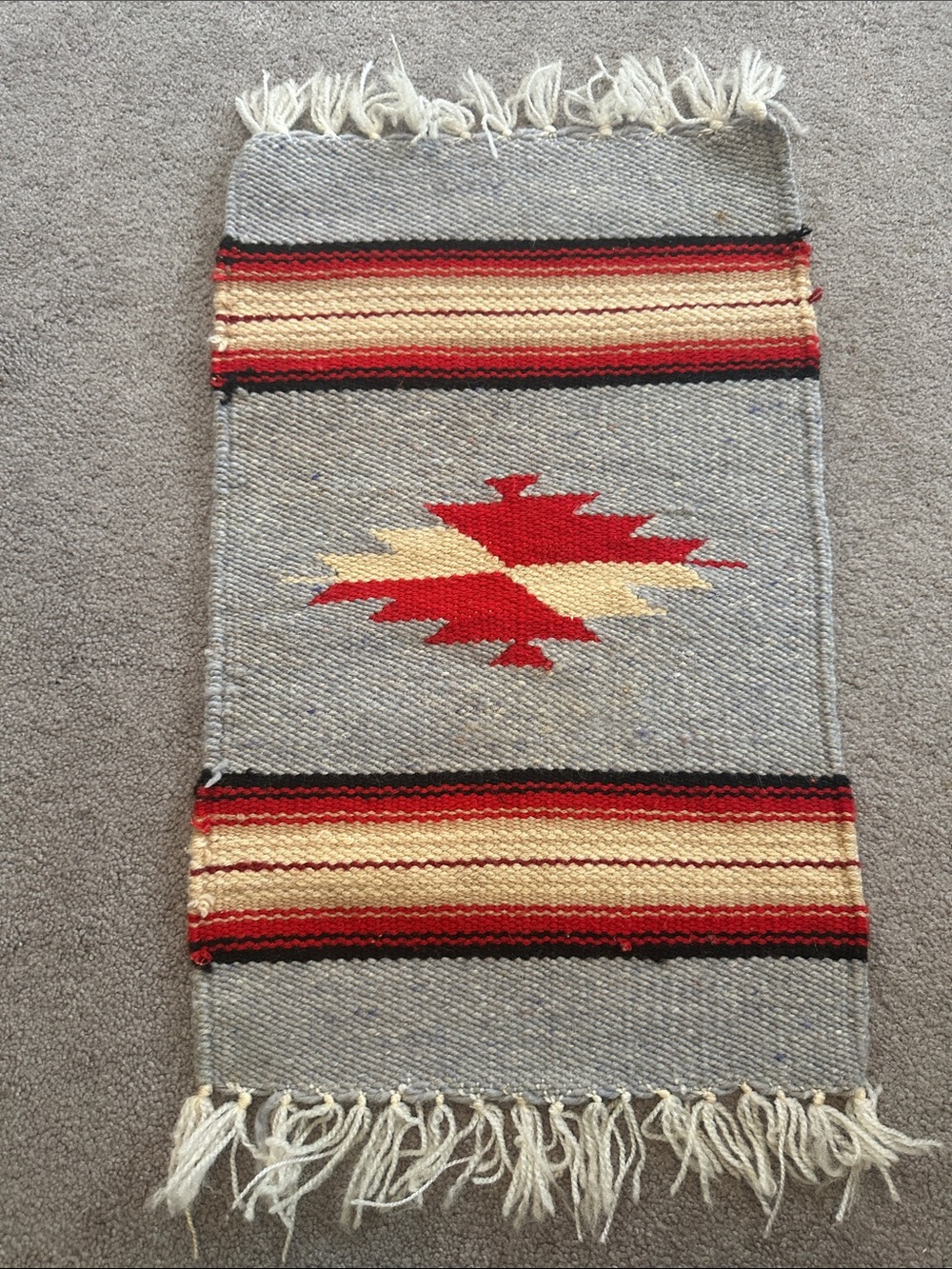 Handwoven Gray and Red Southwestern Accent Tapestry Accent Hanging Art